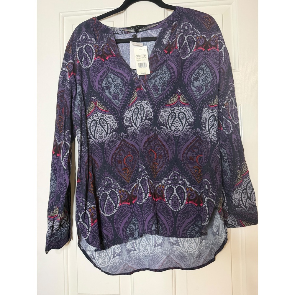 Sanctuary Womens Purple Paisley High Low V-Neck Blouse NWT Small B0446-WD422